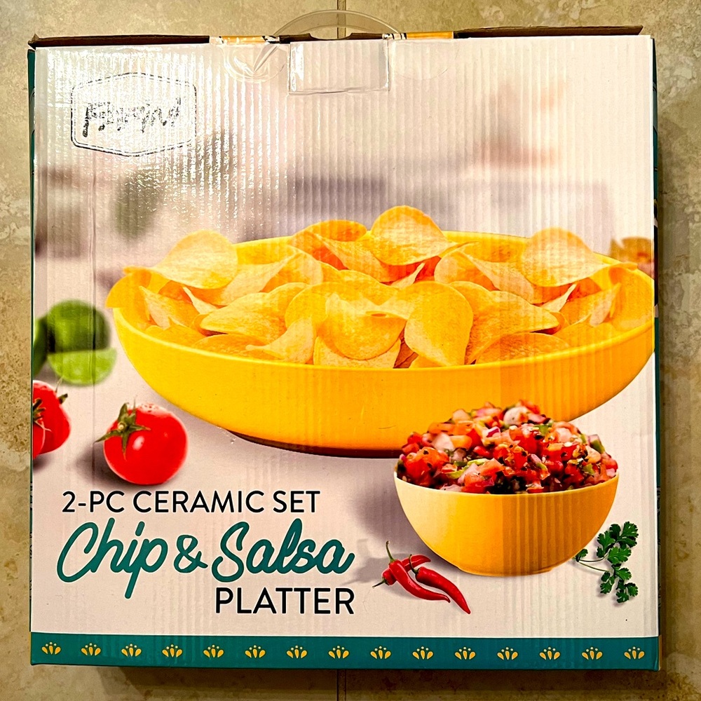 Parini 2PC Ceramic Set Chips & Salsa Platter